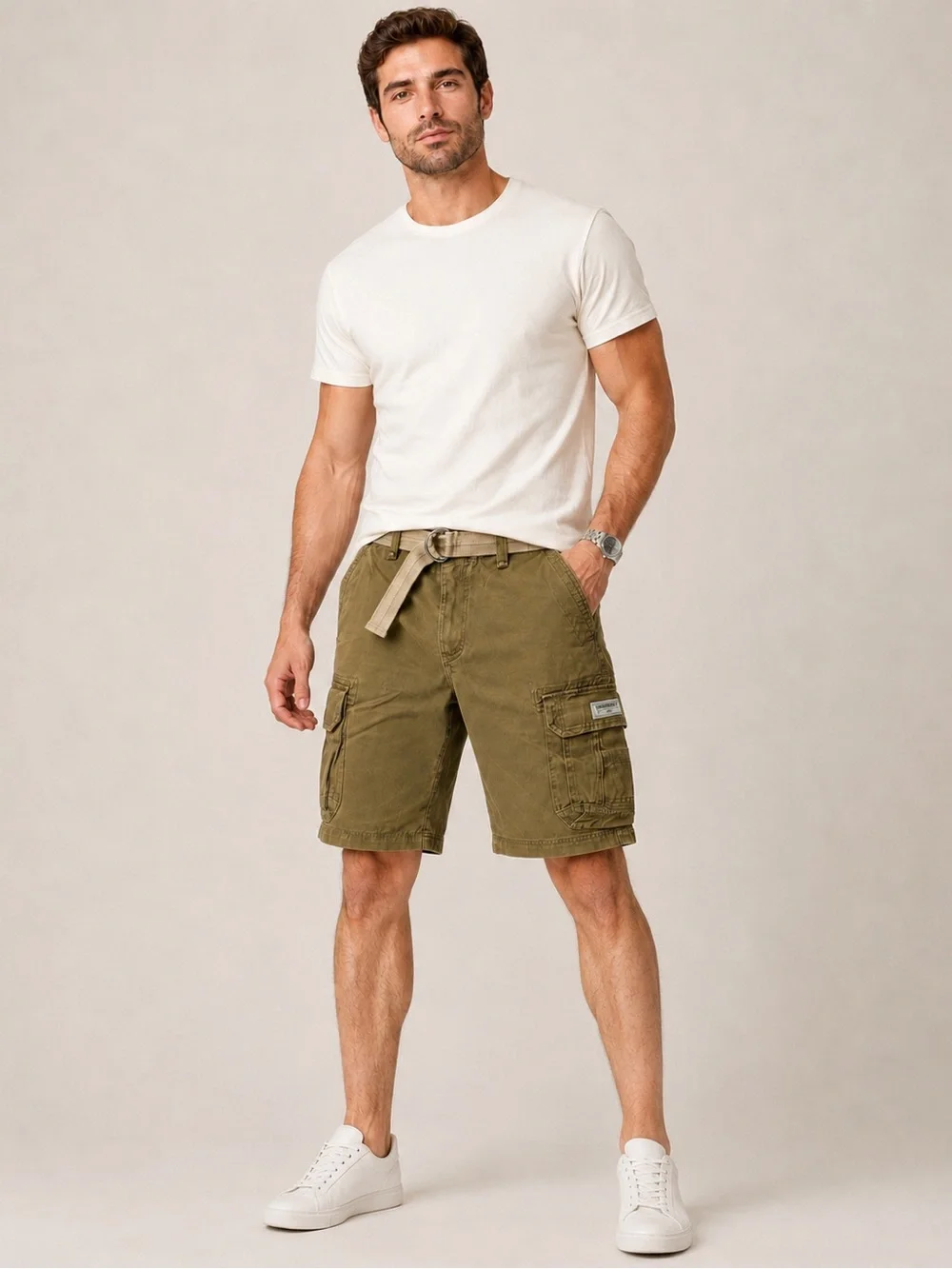 UNIONBAY Survivor Utility Cargo Shorts Belted Golden Brown Cotton Men’s 34 NWT
